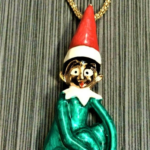 Elf On A Shelf Green Enamel Necklace/Brooch - Picture 1 of 3